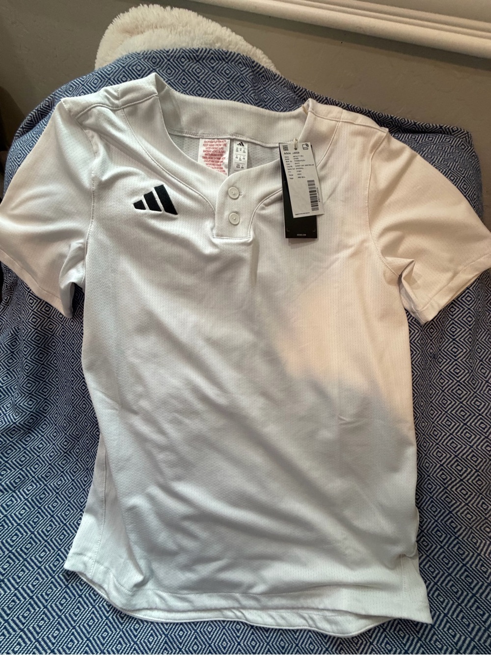adidas White Short-Sleeve Kids Athletic Henley Top with Black Logo